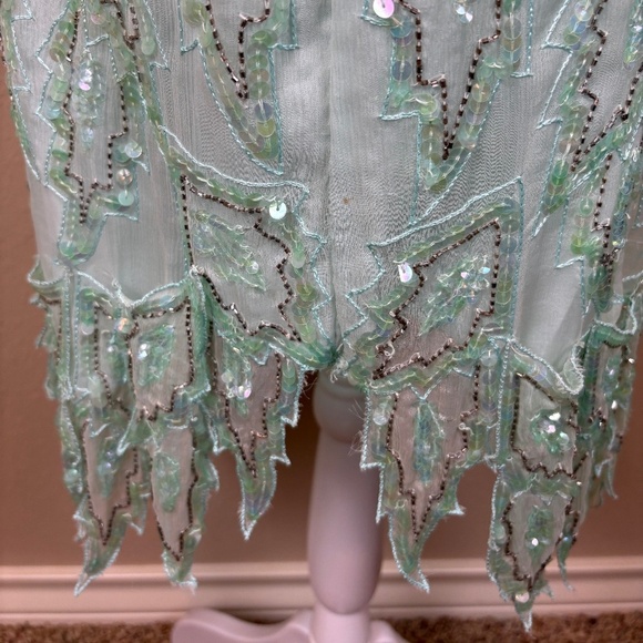 Laurence Kazar New York 100% Silk Vintage Mint Green Asymmetrical Mid Dress - Picture 8 of 17